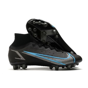 Kids Nike Mercurial Superfly 8 Elite AG-PRO Cheap Football Boots Black Iron Grey University Blue